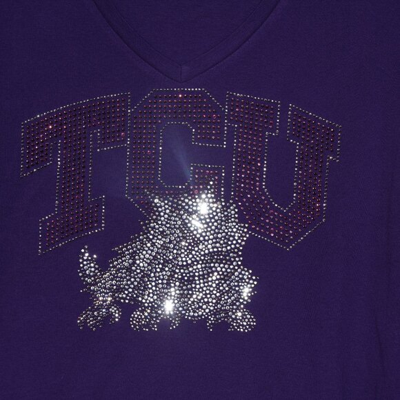 TCU  rhinestone  purple Vneck  long Sleeve Shirt XS S M L XL XXL 1X 2X,3X,4X,5X - Picture 7 of 7
